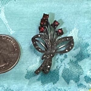 Vintage Floral Brooch with Red Accents